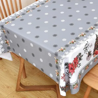 Immagine prodotto di Tovaglia natalizia in PVC, lavabile, impermeabile, grigia, rettangolare, 250x137 cm