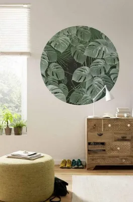 Immagine prodotto di Carta da parati Komar in tessuto non tessuto rotonda e autoadesiva "Novel Monstera" - Dimensioni: 125 x 125 cm (larghezza x altezza) - 1 pezzo