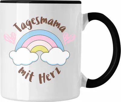 Produktbild von Trendation - Tagesmama Geschenk Tasse Tagesmutter Aufpasserin Erzieherin Geschenkidee mit Herz (Schwarz)