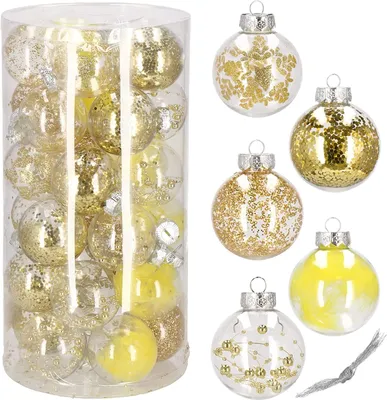 Produktbild von SPRINGOS Weihnachtsbaumkugeln aus Kunststoff mit Federn Konfetti 30 STK. transparente Kugeln Durchmesser 7 cm gefüllte Christbaumkugeln Dekoration für Weihnachten Party Hochzeiten
