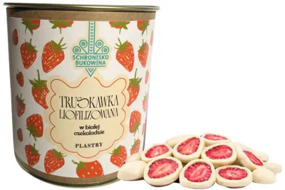 Image de Fraises lyophilisées au chocolat blanc, poids net : 100 g