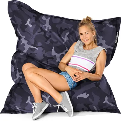 Produktbild von Green Bean® Indoor Sitzsack "Square" 140x180cm mit 380 Liter EPS Perlen Füllung - für Kinder & Erwachsene - Camouflage Schwarz