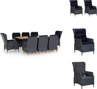 Produktbild von vidaXL 9-tlg. Garten-Essgruppe mit Auflagen Poly Rattan Dunkelgrau -  Gartenmöbel-Sets