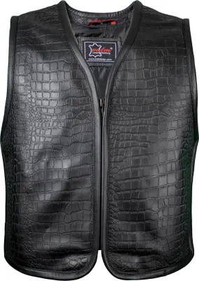 Produktbild von Motorrad Weste Leder Kutte Lederweste im Krokodil Muster aus echtem Leder(2XL)