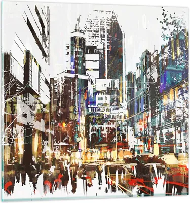 Produktbild von Bilder auf glas - Stadt Straße Haus - 70x70cm - Glasbilder - Wandbilder - Kunstdruck - zum Aufhängen bereit - Wanddekoration aus Glas - Glas Bilder - Wandbild auf Glas - Einteilig - GAC70x70-3800