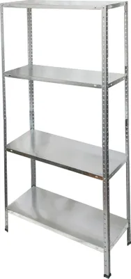 Zdjęcie produktu dla Ocynkowany regał stalowy z 4 półkami, 150 x 75 x 30 cm. Regulowane półki. Maksymalne obciążenie 120 kg.