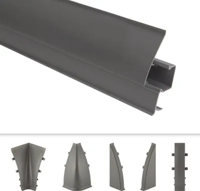 Produktbild von LEMAL Sockelleisten und Zubehör - PVC Fußleisten 60x15mm mit Kabelkanal - (1 Verbinder, VB.0107 Grau) Vinyleiste Abdeckleiste Bodenprofil