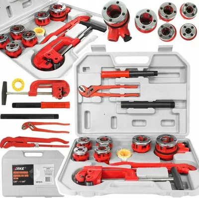 Immagine prodotto di Set filiera manuale a cricco, kit per filettatura tubi idraulici 1/4" - 1.1/4", filettatrice, con prolunga
