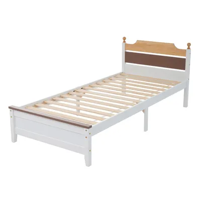Produktbild von Massivholzbett, 90x200 cm, Einzelbett mit Lattenrost und Kopfteil, Holzbett aus Kiefer, Jugendbett