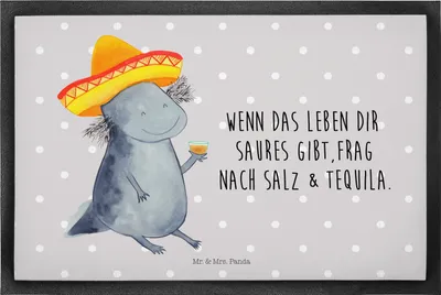 Produktbild von Mr. & Mrs. Panda Schmutzfangteppich Axolotl Tequila 40 x 60 cm - Grau Pastell - Geschenk, Schmutzmatte, Zitrone, Motivationsspruch, Schmutzfangmatte, Bodenvorleger, Party