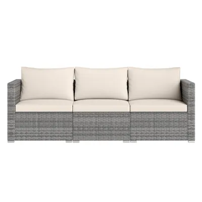 Produktbild von COSTWAY Polyrattan Gartensofa mit Kissen, 3-Sitzer Lounge Sofa wetterfest, Gartenlounge, Gartenmöbel Outdoor, Terrassenmöbel 193x67x61,5cm Beige