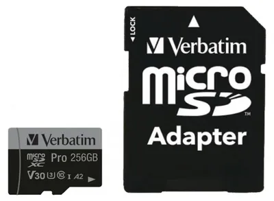 Produktbild von Verbatim 47045, 256 GB, MicroSDXC, Klasse 10, UHS-I, 100 MB/s, 90 MB/s