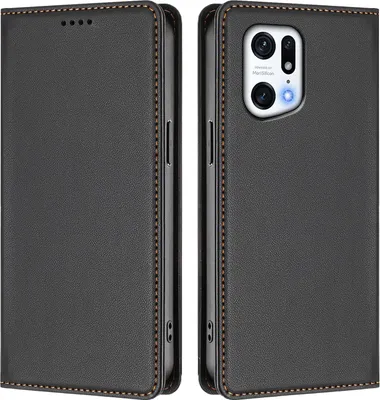 Produktbild von Handyhülle für Oppo Find X5 Pro, Kunstleder Klapphülle Stoßfeste Magnetische Hülle mit Ständer Schwarz