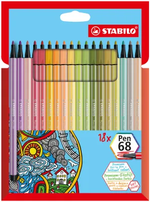 Produktbild von STABILO Pen 68, 18 Farben, Mehrfarbig, Rundspitze, 1 mm, Hexagonal, 24 h