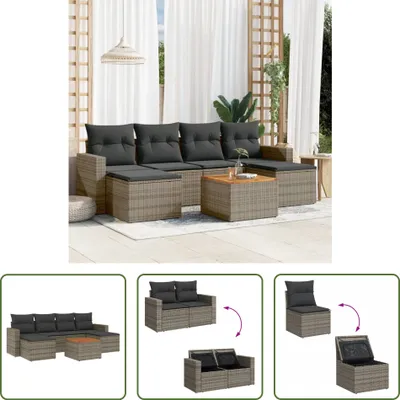 Produktbild von The Living Store 7-tlg. Garten-Sofagarnitur mit Kissen Grau Poly Rattan