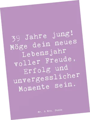 Produktbild von Mr. & Mrs. Panda Postkarte Spruch 39. Geburtstag Freude - Lavendeltraum - Geschenk, Liebe, Geburtstagsgeschenk, Ansichtskarten, Feiern, inspirierender, Ansichtskarte