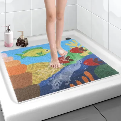 Obrázok produktu pre Protisklzová podložka pod sprchu pre deti, 60 x 60 cm, PVC, s odvodňovacími otvormi, rýchlo schnúca