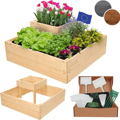 Produktbild von MODO24 Hochbeet Holz, Pflanzkasten, Massivholz, Kiefer, Kräuterbeet, Blumenkasten, Garten, Terrasse, 27x62x62 cm, Natur, ZP08