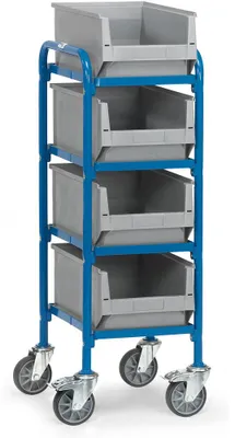 Image de Chariot d'appoint Fetra avec plateaux en bois pour 4 caisses Euro avec caisses Euro