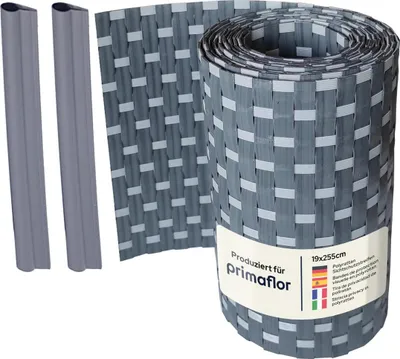 Produktbild von Primaflor Sichtschutzstreifen POLYRATTAN 19x225cm, Anthrazit/Grau - Mit Befestigungs-Clips - UV-Stabile Sichtschutz-Streifen für Doppelstabmattenzaun