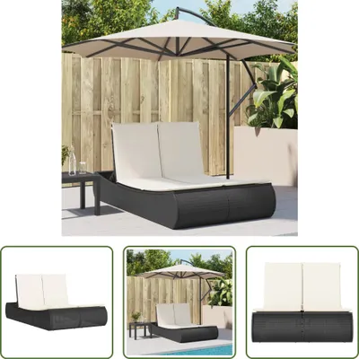 Image de The Living Store Bain de soleil double avec coussin Noir Poly Rattan