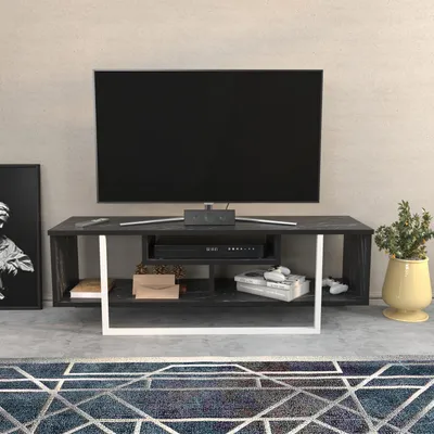 Produktbild von Skye Decor, Asal 120 - Black, White, Fernsehtisch, Schwarz, 100 % MELAMINBESCHICHTETE SPANPLATTEN, 120 x 35,2 x 40,2 cm