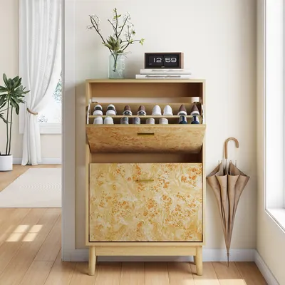 Image de Armoire à chaussures - Rangement à chaussures - Étagère à chaussures - Banc à chaussures - Meuble d'entrée - Pieds en bois massif