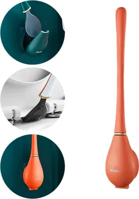 Produktbild von Toilettenbürste und Halter Silikon Wandmontage Automatisches Öffnen und Schließen WC-Bürsten Klobürst, Orange, 42.5cm