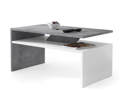Produktbild von All4All kleiner Couchtisch Pico , Kaffeetisch , Wohnzimmertisch , Sofatisch mit Ablage , kleiner Tisch , 90x50cm , 05 , Beton + Weiß