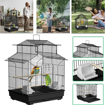 Obrázek produktu pro XINZI Ptačí voliéra 46x36x62cm – Klec pro papoušky s bidélky/krmítky, snadno se čistí, stabilní konstrukce pro andulky a kanárky