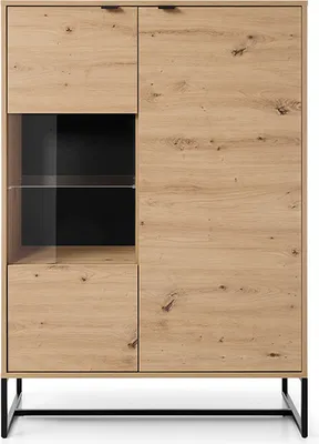 Produktbild von Vitrine, Drehtürenschrank mit Schubladen Schwarz Falttürenschrank 1-türig Schrank mit Einlegeböden, LED - Kinderzimmer, Schlafzimmer, Wohnzimmer - 93 x 133 x 39 - Keri KWT93 + LED