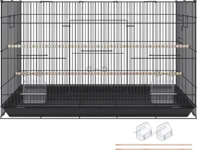 Produktbild von SucceBuy 30-Zoll-Vogelkäfig, großer Metallkäfig für Sittiche, Nymphensittiche, kleine Papageien, Unzertrennliche, Wellensittiche und Kanarienvögel, Haustierkäfig mit Rollständer und Tablett