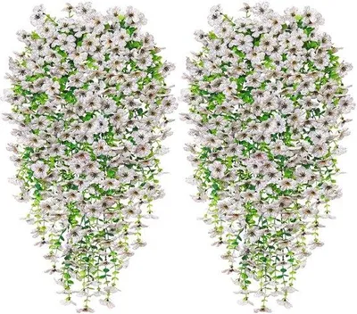 Zdjęcie produktu dla Ibenzoa® Wodoodporne, sztuczne rośliny wiszące – zestaw 4 sztuk Bougainvillea z liśćmi eukaliptusa, 76 cm, białe, odporne na promieniowanie UV, idealne do ogrodu i balkonu