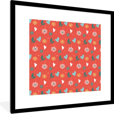 Produktbild von MuchoWow® Gerahmtes Poster Blumen - Herz - Design 40x40 cm - Poster mit Schwarzem Bilderrahmen Wandposter Rahmen Foto Bilder - Poster - Plakat im Rahmen