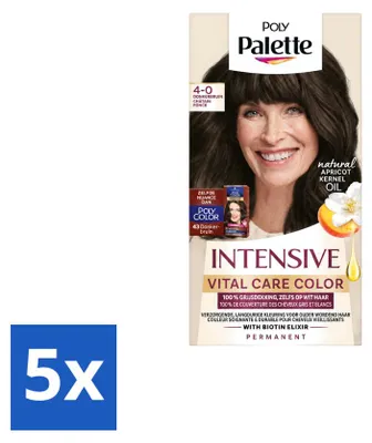 Image de 5 x Coloration pour cheveux Poly Palette Vital Care, nuance 4-0 (brun foncé), 115 ml - Pack avantageux - 5 pièces