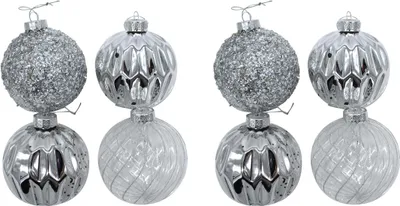 Produktbild von Glas Weihnachts-Kugel Mix Ø 10cm - 8 Stück silber