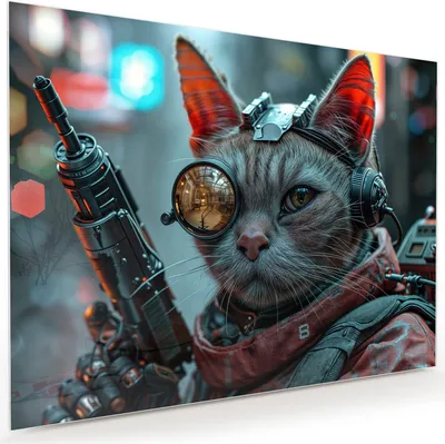 Produktbild von Glasbild 120x90cm in XXL für Wohnzimmer, Schlafzimmer Motiv Cyberkatze