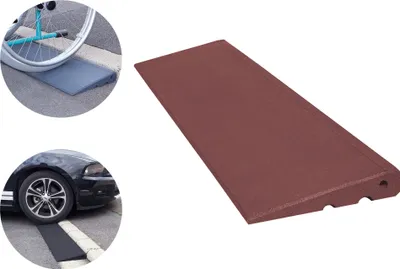 Produktbild von Rampe Pro 45 mm hoch aus Gummigranulat hochverdichtet, Bordsteinrampe, Rollstuhlrampe, Türschwellenrampe LxBxH 1000 x 250 x 45 mm rot
