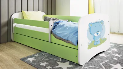 Immagine prodotto di Letto per bambini Letto per bambini orsacchiotto con cassetto e materasso Verde Letto per bambini 160/80