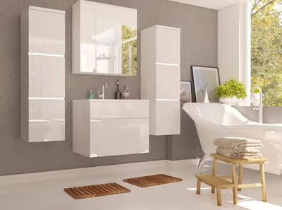 Image de Meubles de salle de bain MERAF – blanc / blanc brillant