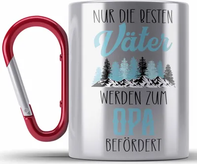 Produktbild von Trendation - Du Wirst Opa 2023 Edelstahl Tasse Karabiner Geschenk Schwangerschaft Verkünden Überraschung Geschenkidee Schwangerschaftsverkündung (Rot)