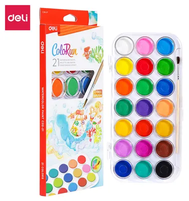 Image de Peintures aquarelles ColoRun, 21 couleurs + pinceau - deli
