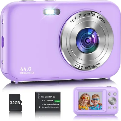 Produktbild von Digitale Kompaktkamera 44MP 1080P HD mit 32GB Karte, 16X Zoom, für Kinder & Teenager