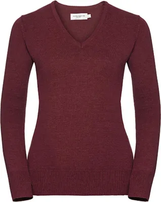 Produktbild von Russell Collection R-710F-0 | LadiesŽ V-Neck Knitted Pullover - Farbe: Cranberry Marl - Größe: 3XL