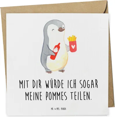 Produktbild von Mr. & Mrs. Panda faltkarte Pinguin Pommes - Weiß - Geschenk, Klappkarte, Freund, doppelkarte, Valentinstag, Freundin, für Frauen, Glückwunschkarte, Partner, anlasskarte