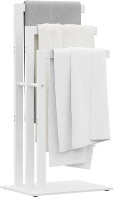 Produktbild von Freistehender Handtücherständer 3 Bar - Edelstahl - Wäscheständer für Badetücher, Kleidung, 40 x 30 x 80 cm - Weiß - Ideal für Badezimmer