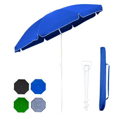 Produktbild von Sekey Sonnenschirm Ø 160 cm Rund Strandschirm Balkonschirm mit Tragetasche und Bodenhülse UV-Schutz Stabil und Windfest, Blau