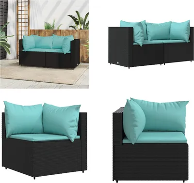 Image de vidaXL Canapés d'angle de jardin avec coussins 2 pcs. Poly Rattan noir - Canapé d'angle - Canapés d'angle - Canapé - Canapé d'extérieur