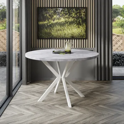 Produktbild von Runder Klapptisch EVERTON 120 cm Beine Weiß Bellato Grau