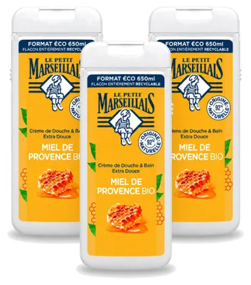 Produktbild von 3 x Le Petit Marseillais Duschgel & Schaumbad Honig 650 ml - Vorteilspackung - 3 Stücke